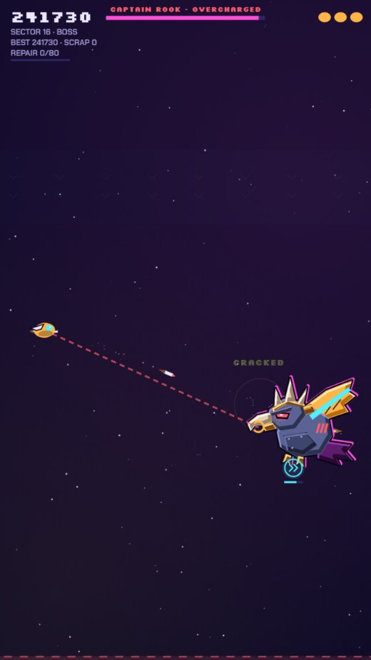 A boss fight: Captain Rook aims his grapple at the player's jet